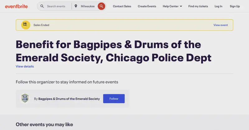 Benefit for Bagpipes & Drums of the Emerald Society, Chicago Police Dept