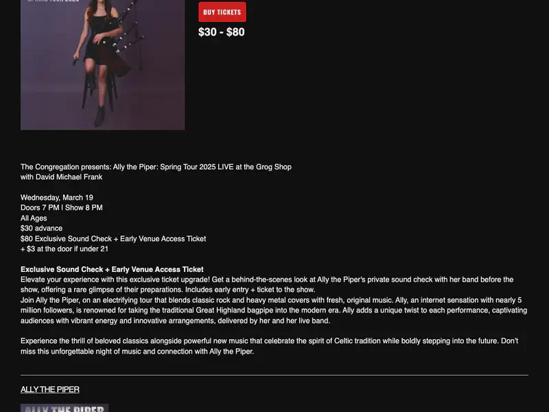 Ally The Piper: Spring Tour 2025
