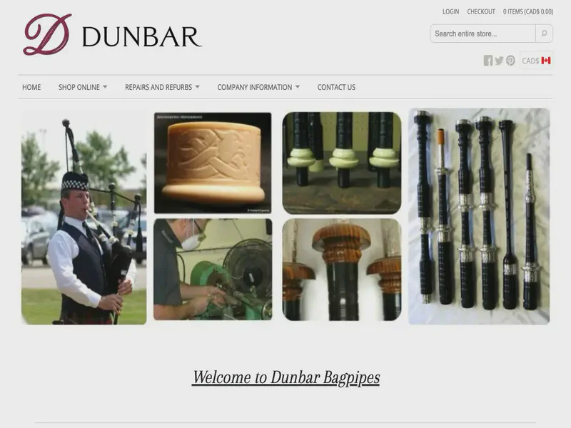 Website preview for www.dunbarbagpipes.com