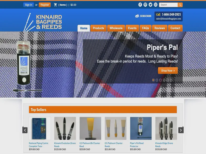 Website preview for www.kinnairdbagpipes.com