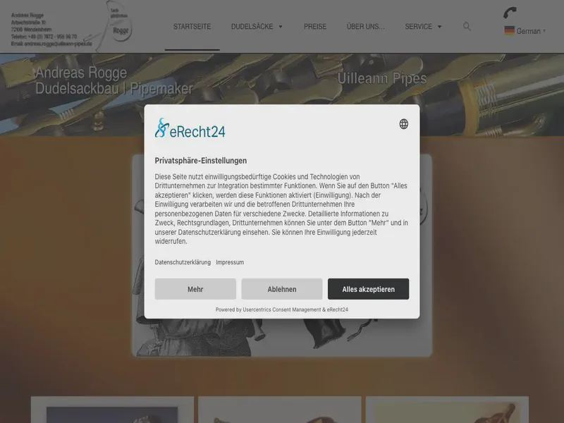 Website preview for www.uilleann-pipes.de